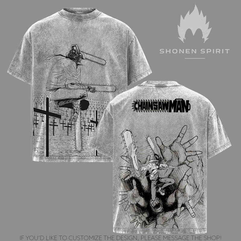 Denji Chainsaw Man T-Shirt, Anime Graphic Tee, Vintage Washed Oversized Top, Devil Hunter Streetwear, CSM Collection, Dark Manga Style Shirt