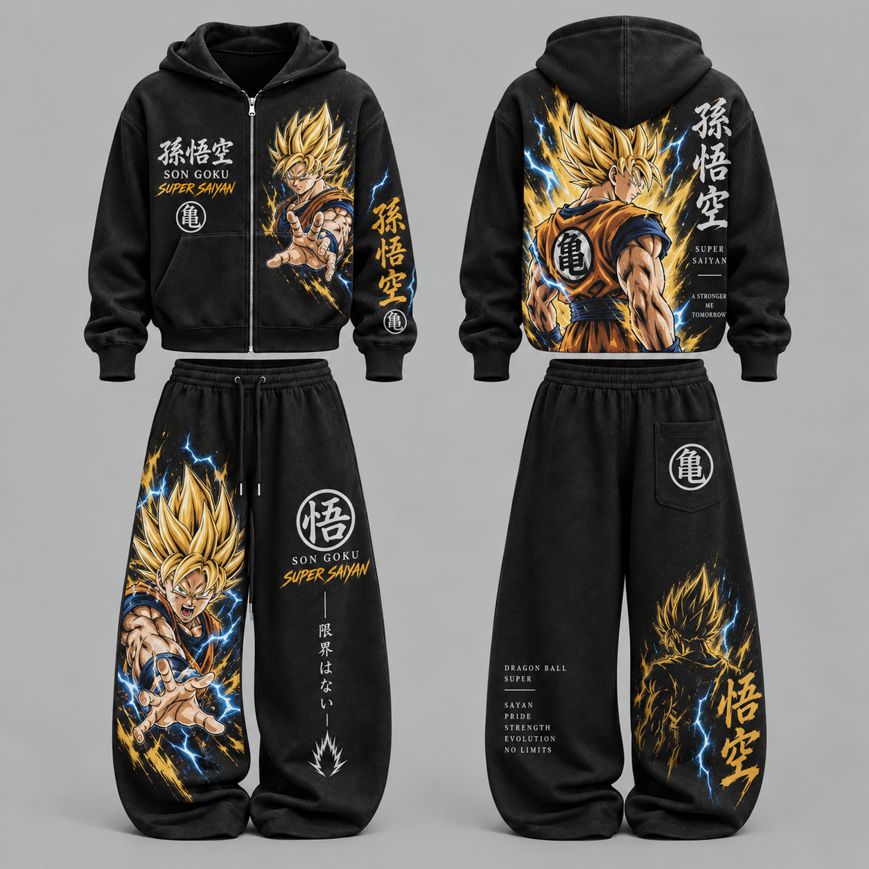 Dragon Ball Z Goku Super Saiyan- Unisex Zipper Hooded Sweatshirt Set