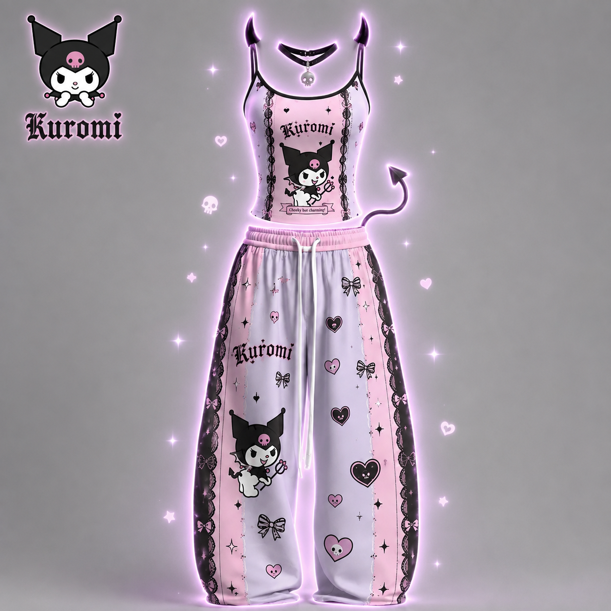 Kuromi Top & Elasticated Trousers Two-Piece Set