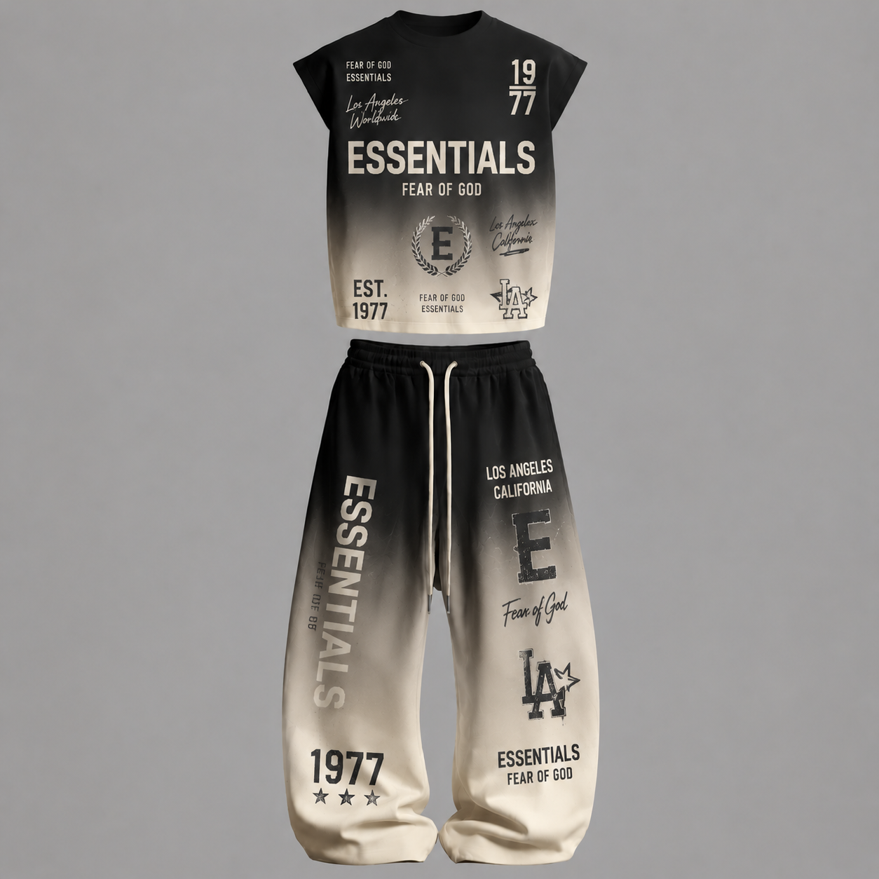 Essentials Sleeveless Tank Top & Wide Leg Pants Two-Piece Streetwear Set