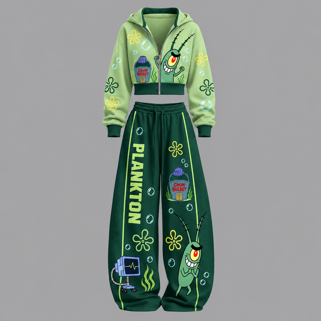 Sheldon J. Plankton SpongeBob SquarePants - Unisex Loose-Short zip-up sweatshirt set