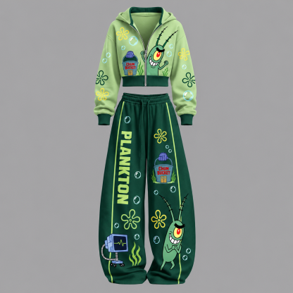 Sheldon J. Plankton SpongeBob SquarePants - Unisex Loose-Short zip-up sweatshirt set