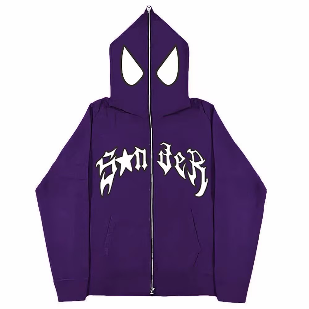 Spiderman Eye Mask Couple Hoodies Best Material- Y2K Streetwear Graphic Zip-Up Sweatshirt for Men and Women