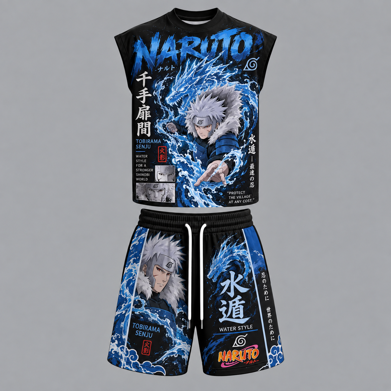 Naruto Tobirama Senju Sleeveless Tank Top & Shorts Two-Piece Streetwear Set