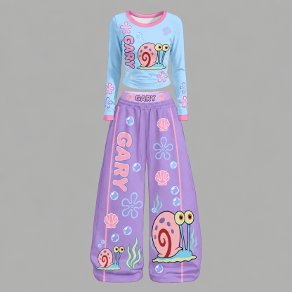 Gary the Snail SpongeBob SquarePants Long-Sleeved Double-Layer Stretch Pants Set