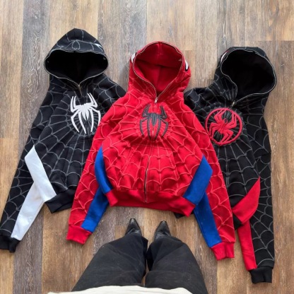 Spiderman New Eye Mask Couple Hoodies Best Material- Y2K Streetwear Zip-Up Sweatshirt for Men and Women