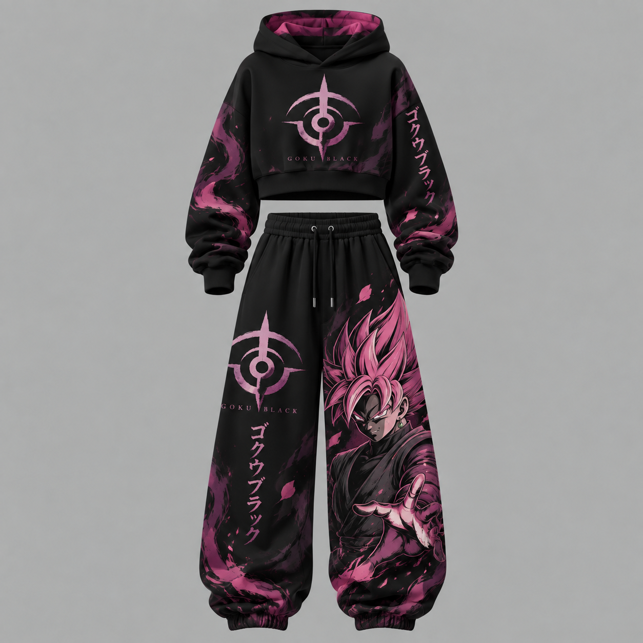 Dragon Ball Z Women‘s Cropped Long Sleeve Hoodie & High Waist Jogger Pants Two Piece Tracksuit Set