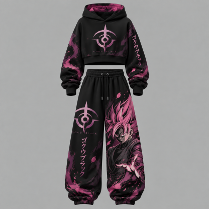 Dragon Ball Z Women‘s Cropped Long Sleeve Hoodie & High Waist Jogger Pants Two Piece Tracksuit Set