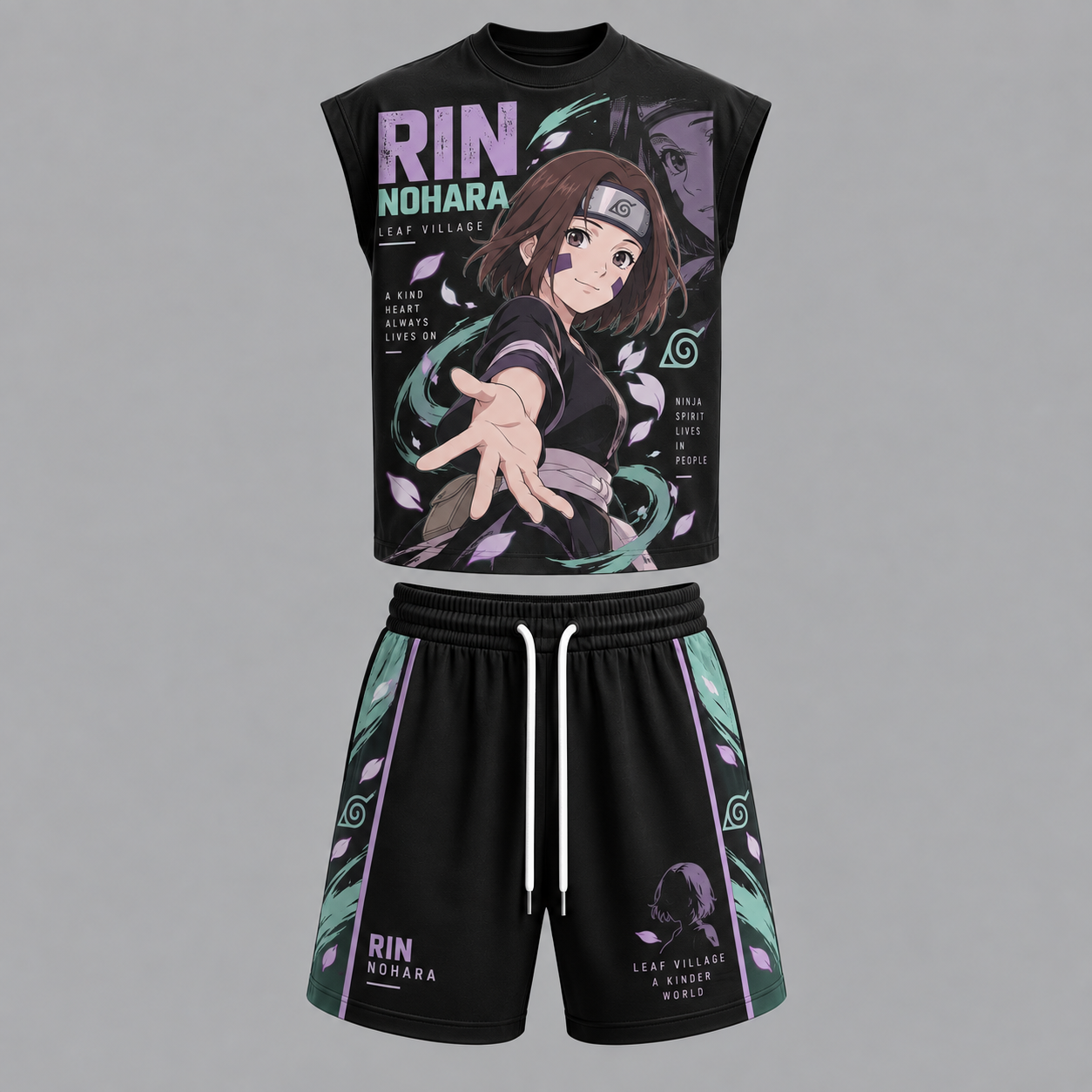 Naruto Rin Sleeveless Tank Top & Shorts Two-Piece Streetwear Set