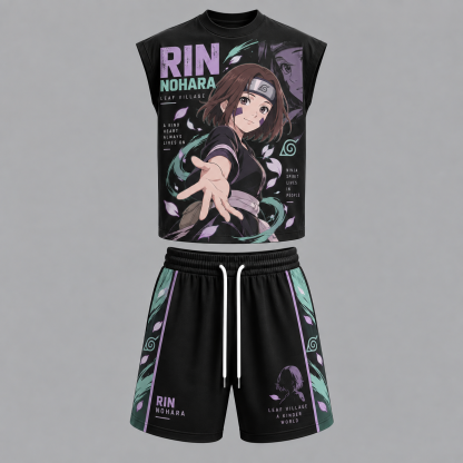 Naruto Rin Sleeveless Tank Top & Shorts Two-Piece Streetwear Set