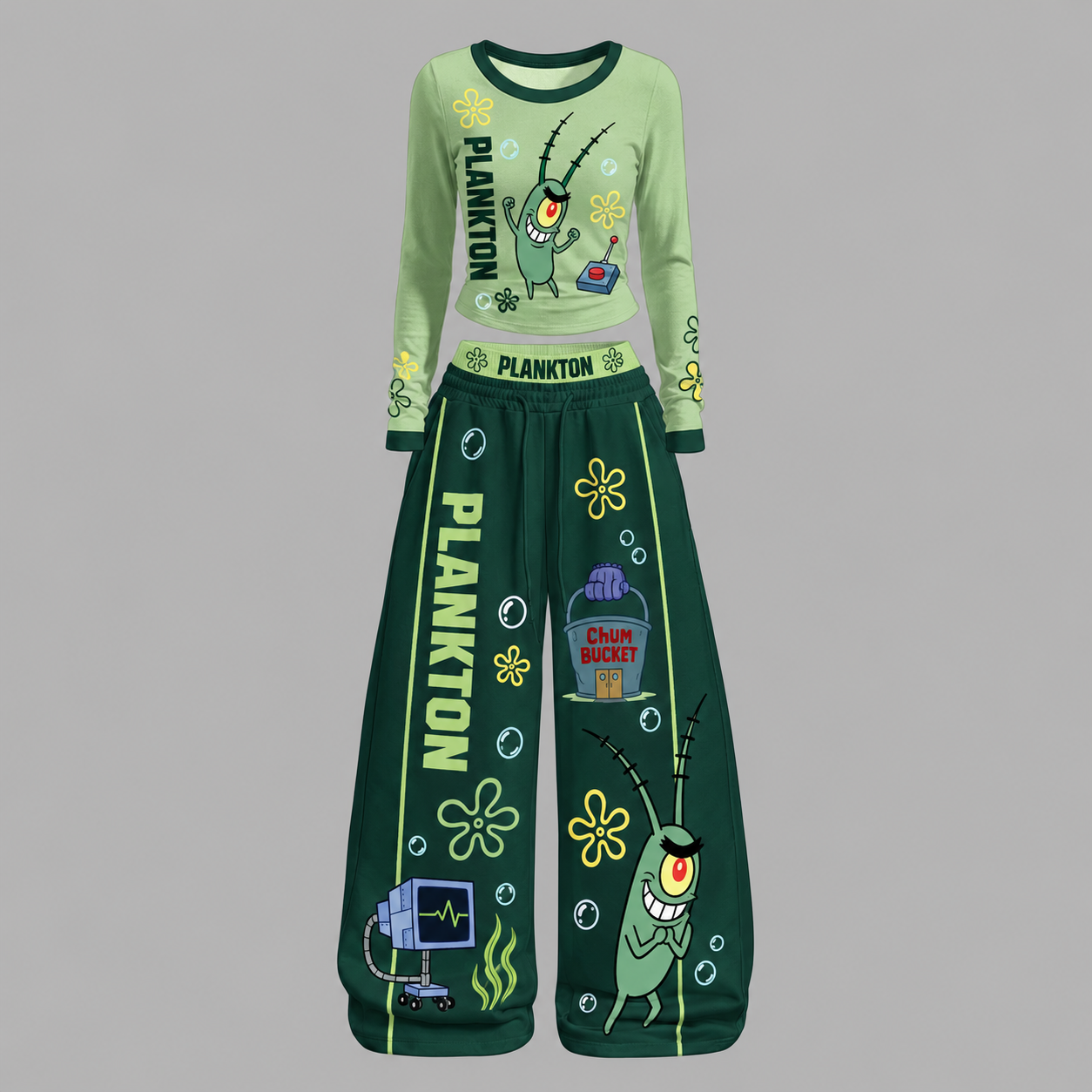 Sheldon J. Plankton SpongeBob SquarePants Long-Sleeved Double-Layer Stretch Pants Set