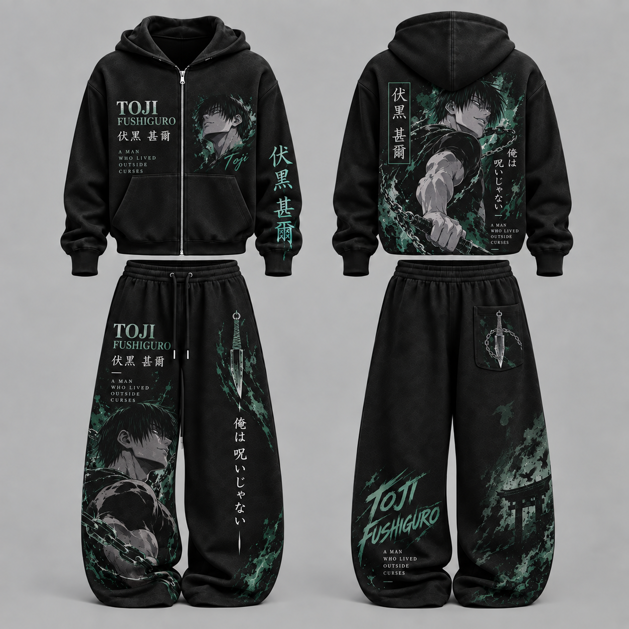 Jujutsu Kaisen Toji Fushiguro - Unisex Zipper Hooded Sweatshirt Set