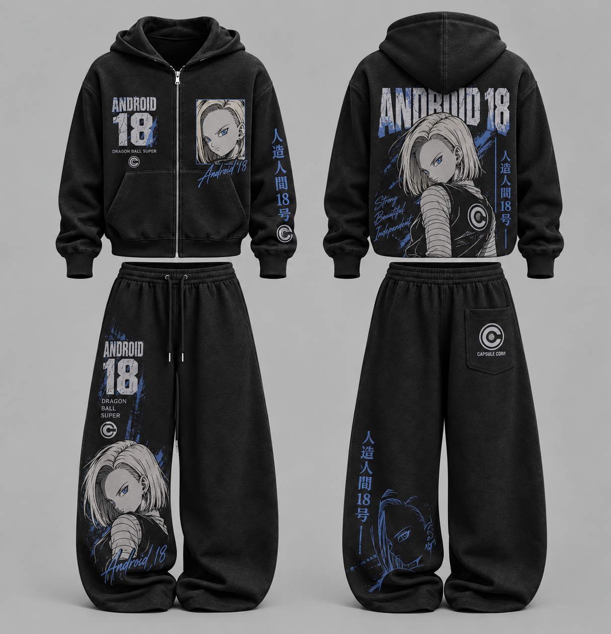 Dragon Ball Z Android 18- Unisex Zipper Hooded Sweatshirt Set