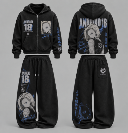 Dragon Ball Z Android 18- Unisex Zipper Hooded Sweatshirt Set