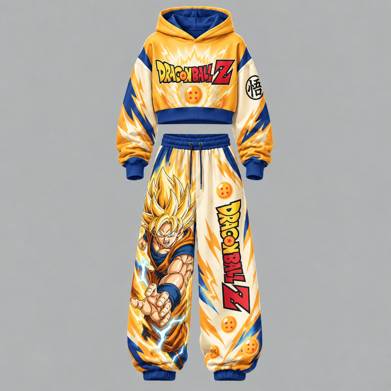 Dragon Ball Z Women‘s Cropped Long Sleeve Hoodie & High Waist Jogger Pants Two Piece Tracksuit Set