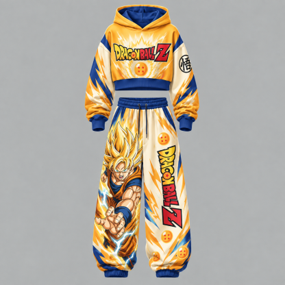 Dragon Ball Z Women‘s Cropped Long Sleeve Hoodie & High Waist Jogger Pants Two Piece Tracksuit Set