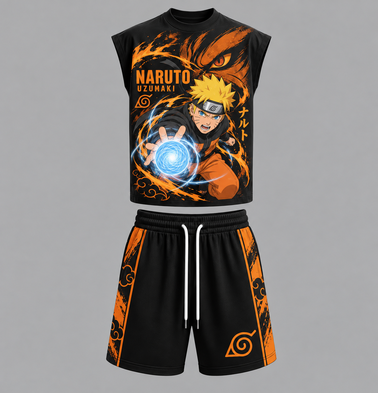 Naruto Sleeveless Tank Top & Shorts Two-Piece Streetwear Set