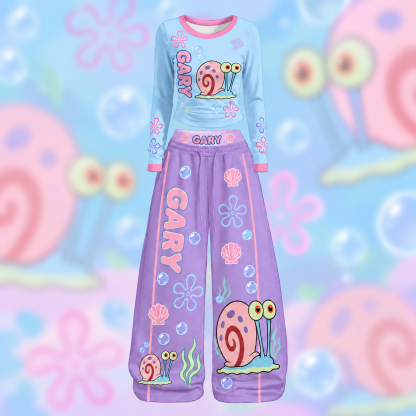 Gary the Snail SpongeBob SquarePants Long-Sleeved Double-Layer Stretch Pants Set