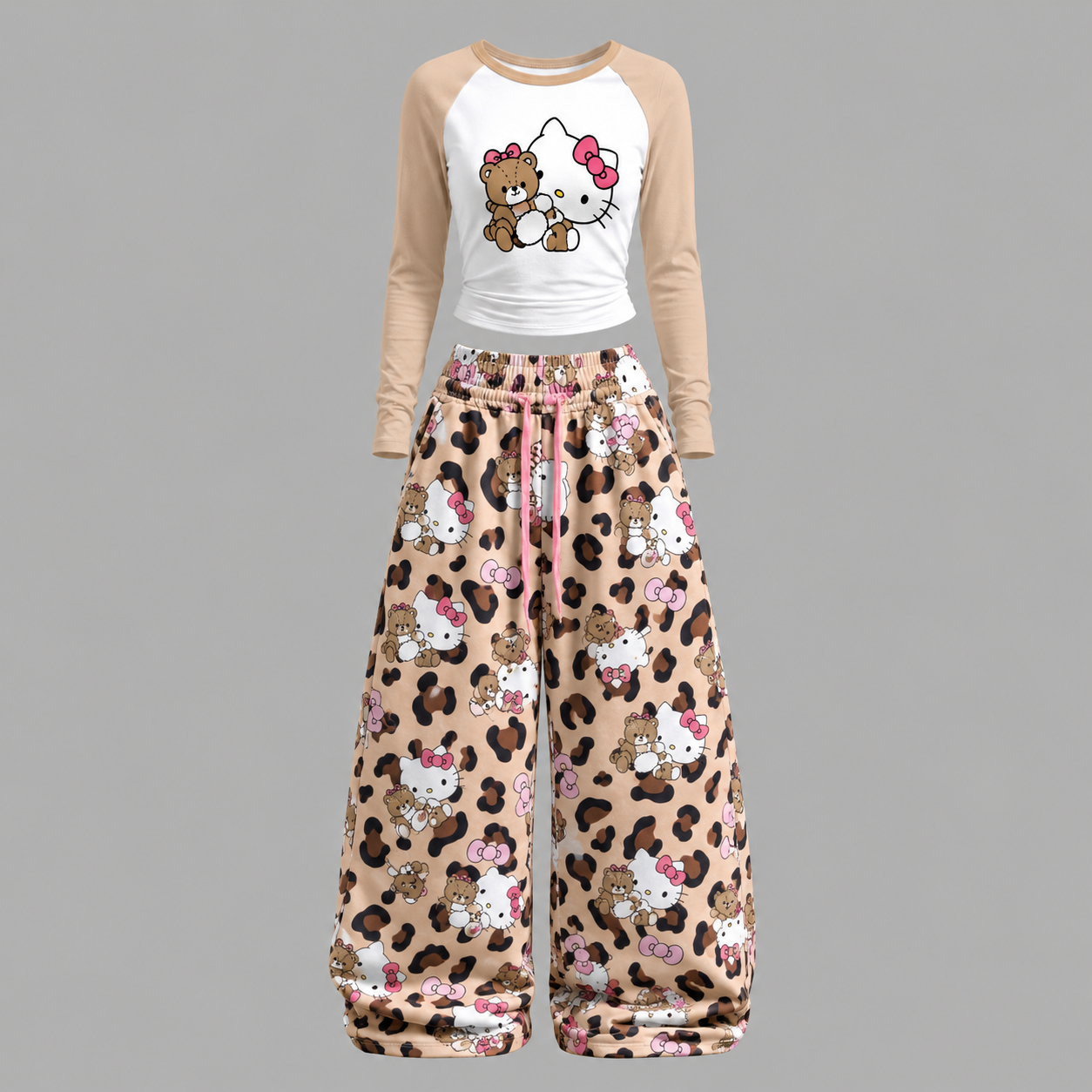 Hello Kitty-Long-sleeved double-layer stretch pants set