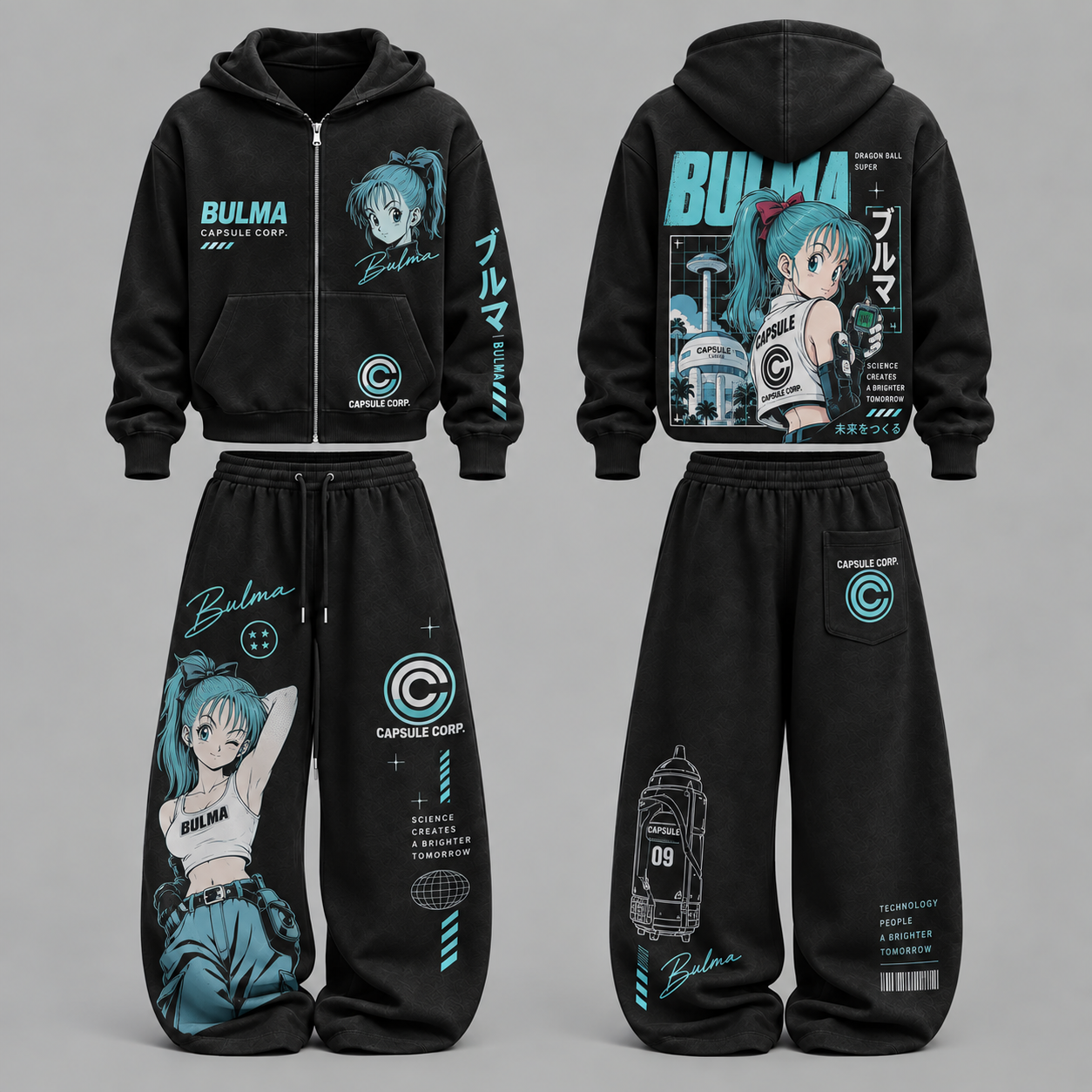 Dragon Ball Z Bulla- Unisex Zipper Hooded Sweatshirt Set