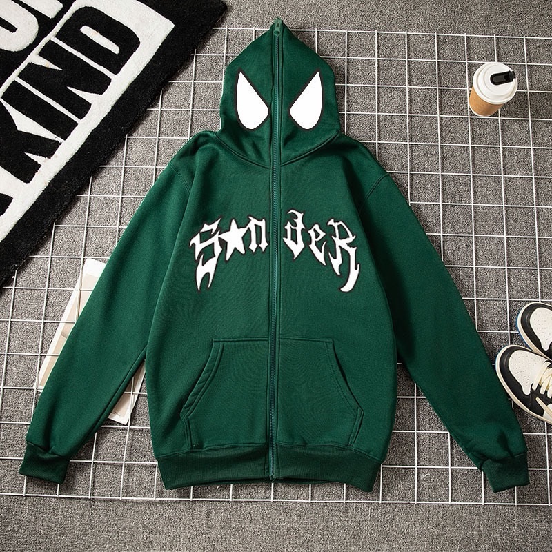Spiderman Eye Mask Couple Hoodies Best Material- Y2K Streetwear Graphic Zip-Up Sweatshirt for Men and Women