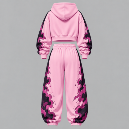 Dragon Ball Z Women‘s Cropped Long Sleeve Hoodie & High Waist Jogger Pants Two Piece Tracksuit Set