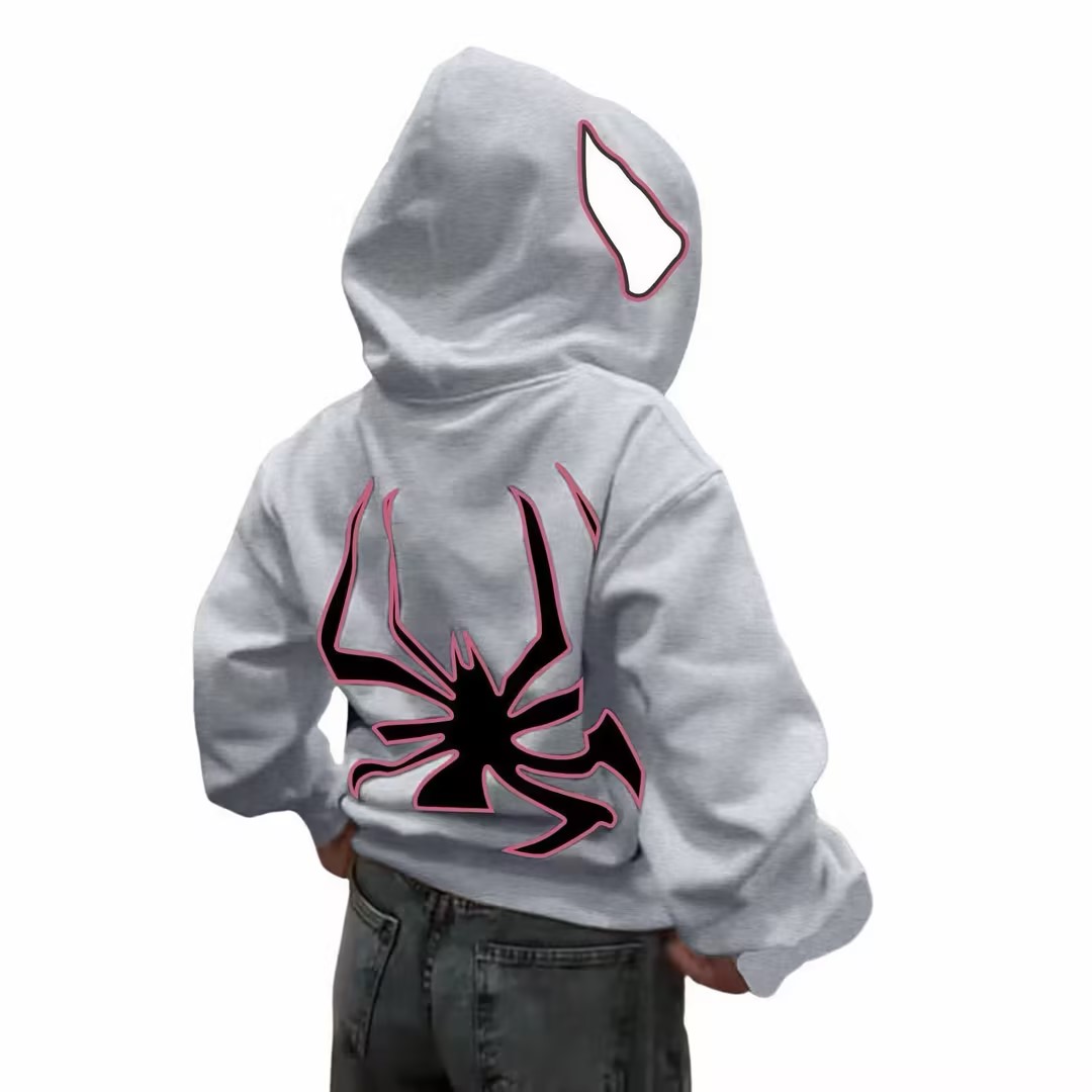 Spiderman Eye Mask Couple Hoodies Best Material- Y2K Streetwear Graphic Zip-Up Sweatshirt for Men and Women