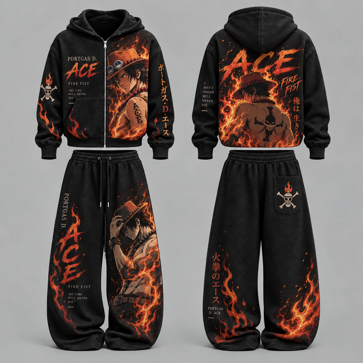 One Piece Ace- Unisex Zipper Hooded Sweatshirt Set