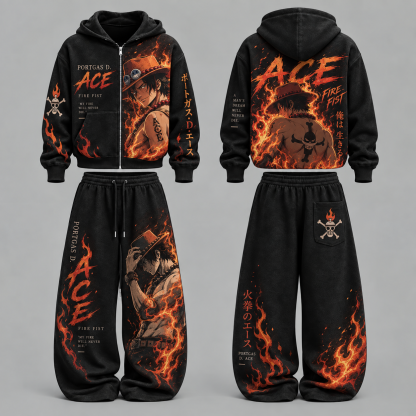 One Piece Ace- Unisex Zipper Hooded Sweatshirt Set