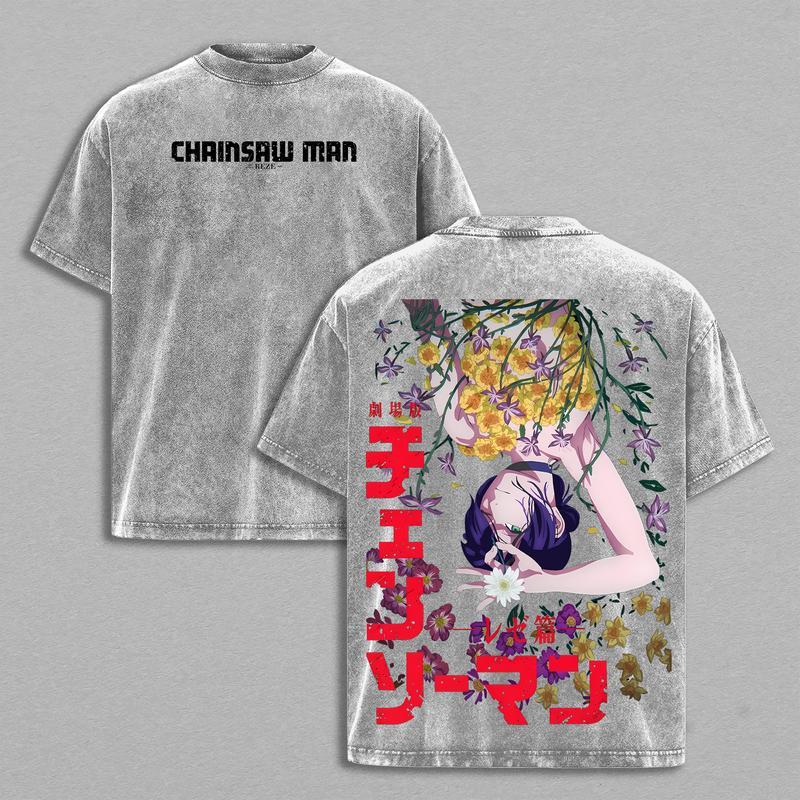 Reze vs Daisy Flower T-Shirt - Bomb Devil Chainsaw Man Anime Romance G