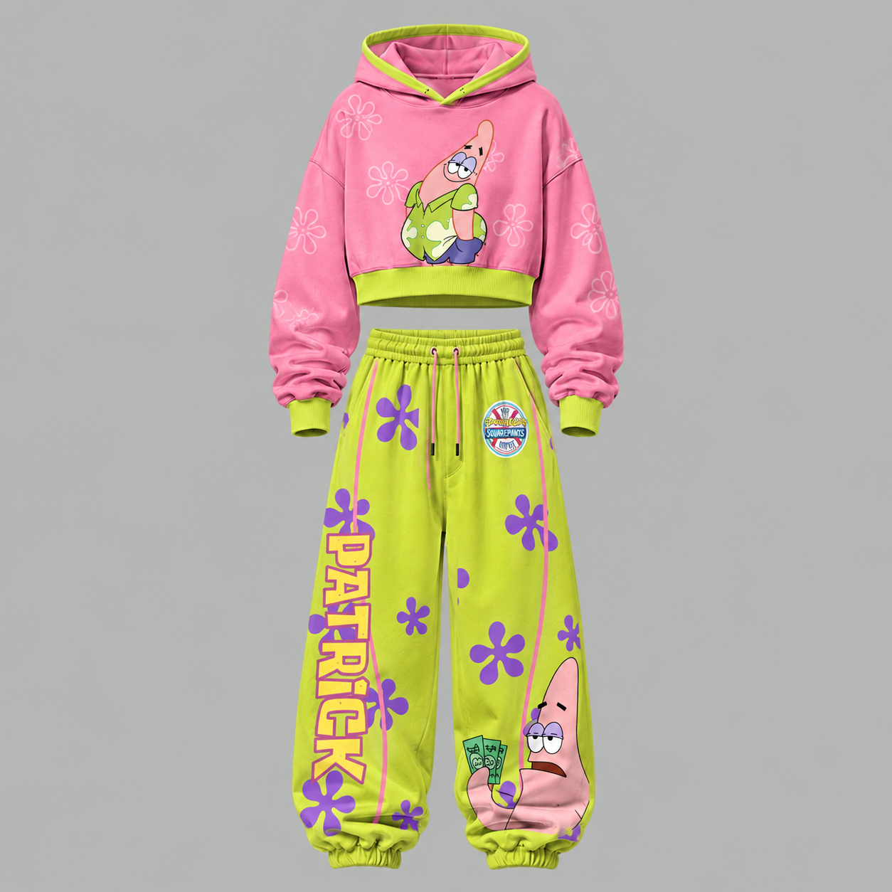 Patrick Star SpongeBob SquarePants Women's Cropped Long Sleeve Hoodie & High Waist Jogger Pants Two Piece Tracksuit Set