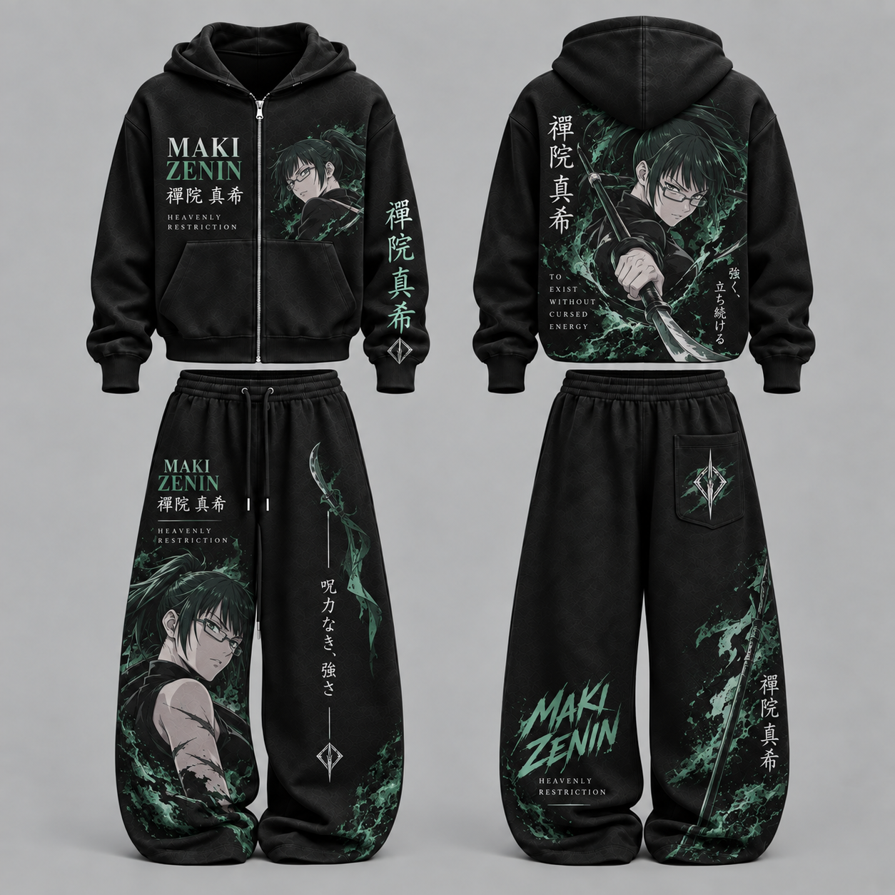 Jujutsu Kaisen Zenin Maki - Unisex Zipper Hooded Sweatshirt Set