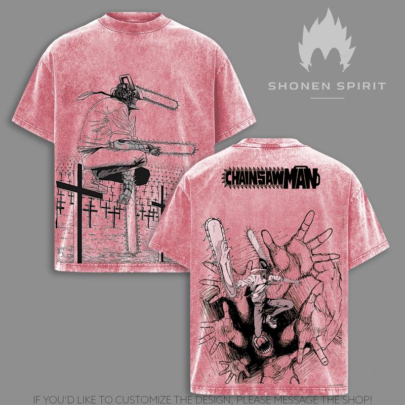 Denji Chainsaw Man T-Shirt, Anime Graphic Tee, Vintage Washed Oversize