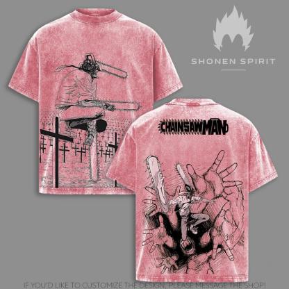 Denji Chainsaw Man T-Shirt, Anime Graphic Tee, Vintage Washed Oversized Top, Devil Hunter Streetwear, CSM Collection, Dark Manga Style Shirt