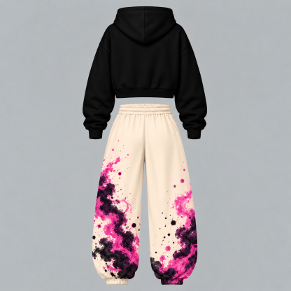 Dragon Ball Z Women‘s Cropped Long Sleeve Hoodie & High Waist Jogger Pants Two Piece Tracksuit Set