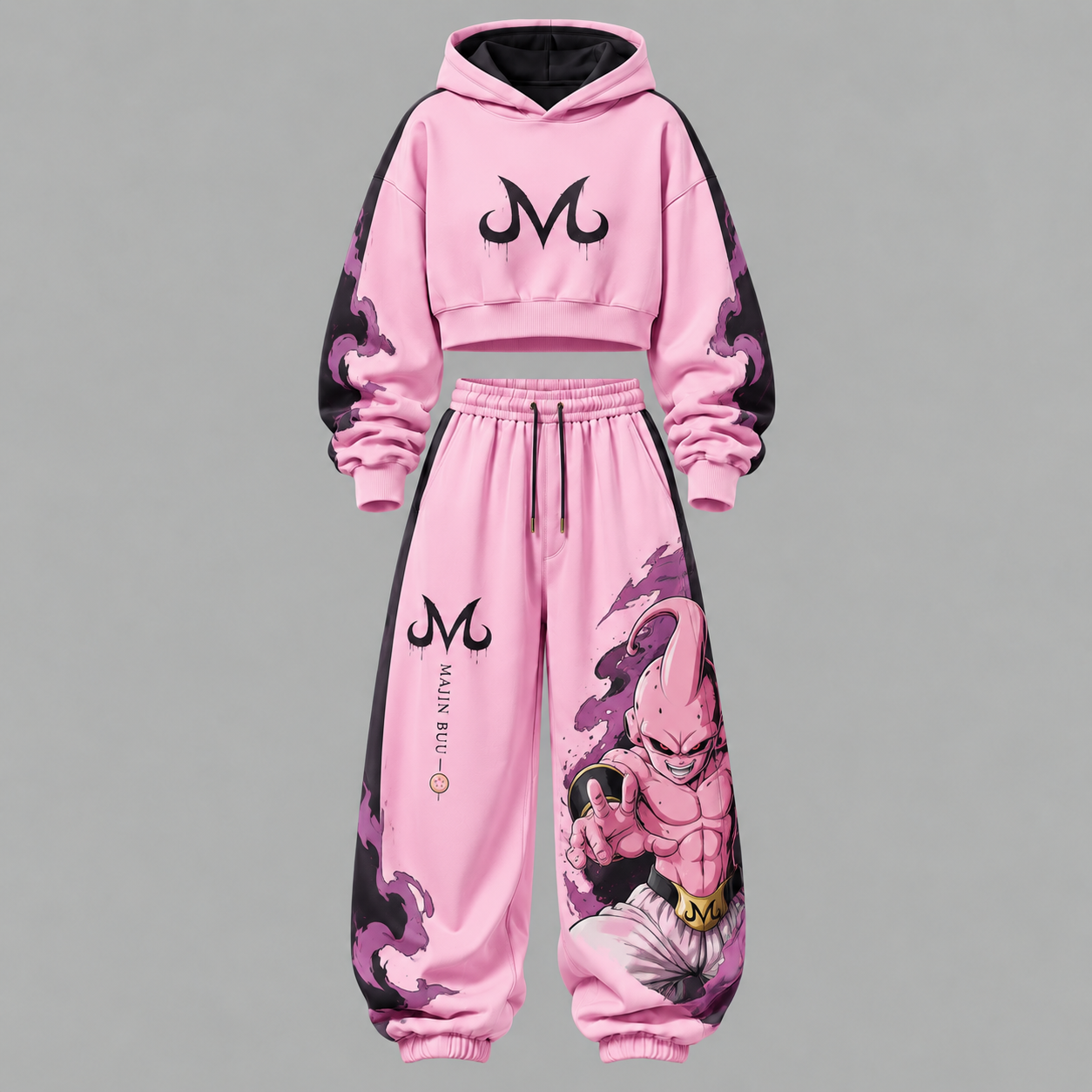 Dragon Ball Z Women‘s Cropped Long Sleeve Hoodie & High Waist Jogger Pants Two Piece Tracksuit Set