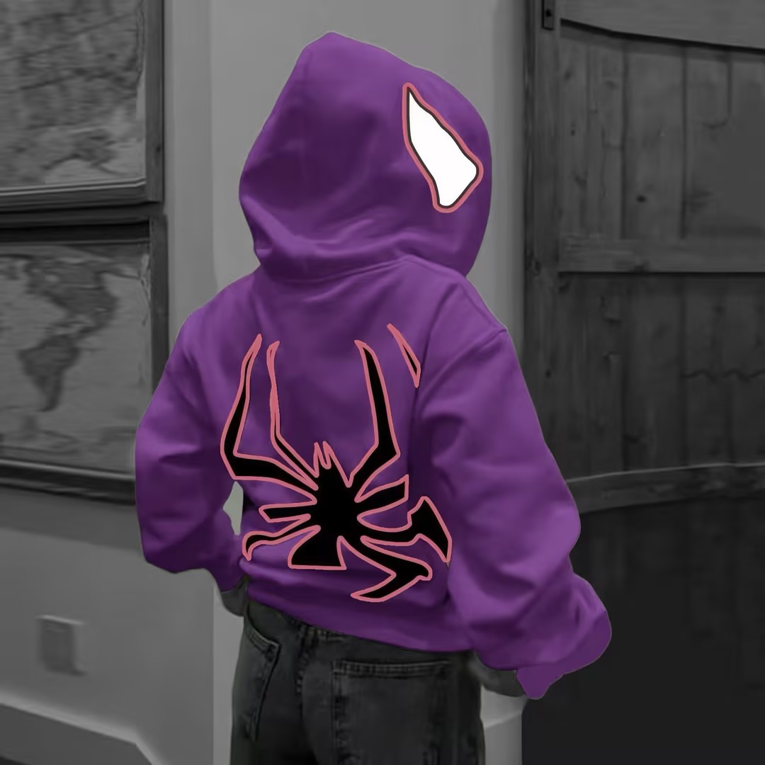 Spiderman Eye Mask Couple Hoodies Best Material- Y2K Streetwear Graphic Zip-Up Sweatshirt for Men and Women
