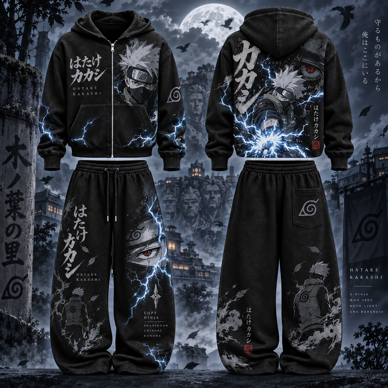 Naruto Hatake Kakashi- Unisex Zipper Hooded Sweatshirt Set
