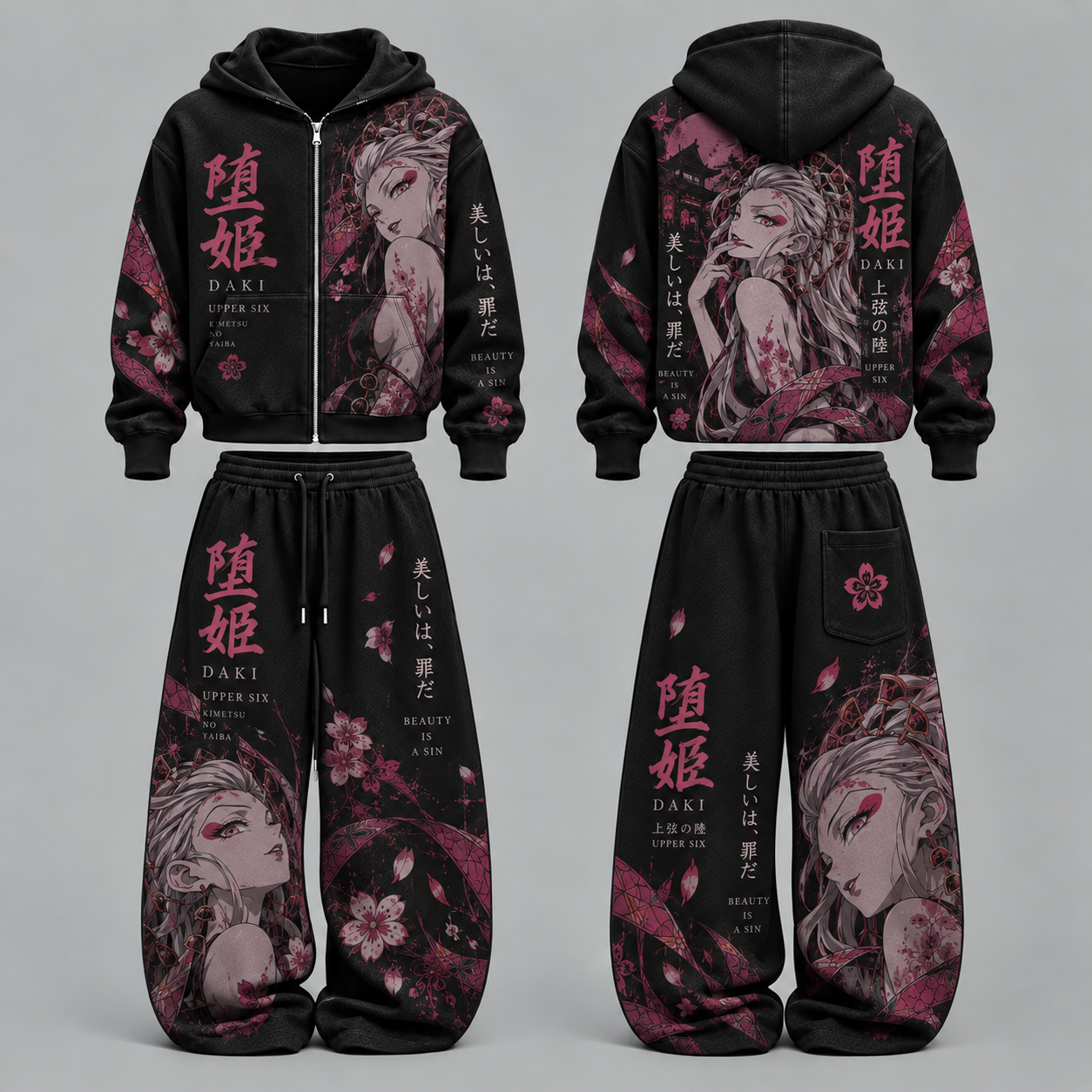 Demon Slayer Daki- Unisex Zipper Hooded Sweatshirt Set