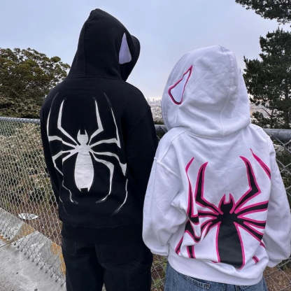 Spiderman Eye Mask Couple Hoodies Best Material- Y2K Streetwear Graphic Zip-Up Sweatshirt for Men and Women