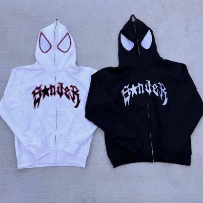 Spiderman Eye Mask Couple Hoodies Best Material- Y2K Streetwear Graphic Zip-Up Sweatshirt for Men and Women