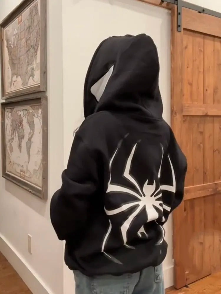 Spiderman Eye Mask Couple Hoodies Best Material- Y2K Streetwear Graphic Zip-Up Sweatshirt for Men and Women