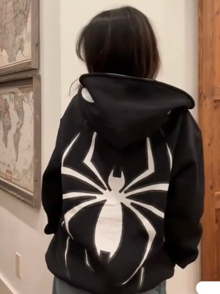 Spiderman Eye Mask Couple Hoodies Best Material- Y2K Streetwear Graphic Zip-Up Sweatshirt for Men and Women