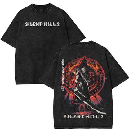 Silent Hill 2 Double Printed Unisex Acid Washed Lightweight Cotton T-Shirt [TPR]