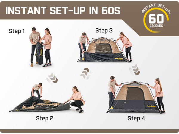 FanttikOutdoor Zeta C4 Pro Instant Cabin Tent 4 Person Camping Tent Setup in 60 Seconds with Rainfly & Windproof Tent with Carry Bag for Family Camping & Hiking, Upgraded Ventilation