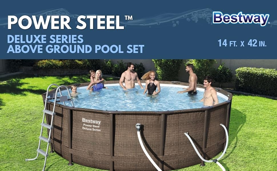 Bestway Power Steel 14' x 42" Above Ground Outdoor Swimming Pool Set with Pump