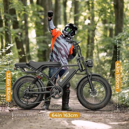 Qlaway- Electric Bike Peak Power 1500W Full Suspension E-Motorcycle, Top Speed 31MPH, Range 40-70 Miles, 48V 18Ah Removable Battery, 2-Seater, LED Headlights, 20-Inch All-Terrain Fat Tires, UL 2849 Certified