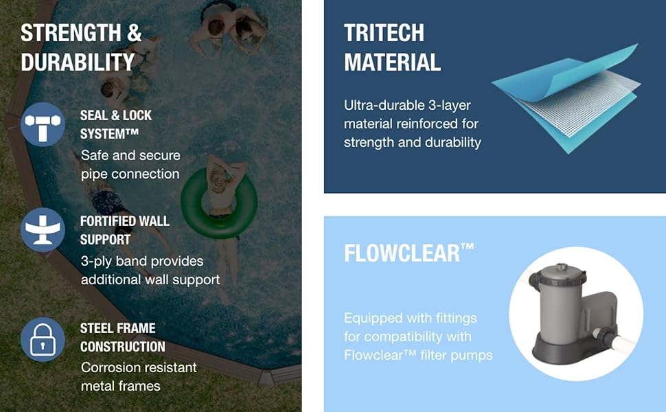 Bestway Power Steel 14' x 42" Above Ground Outdoor Swimming Pool Set with Pump