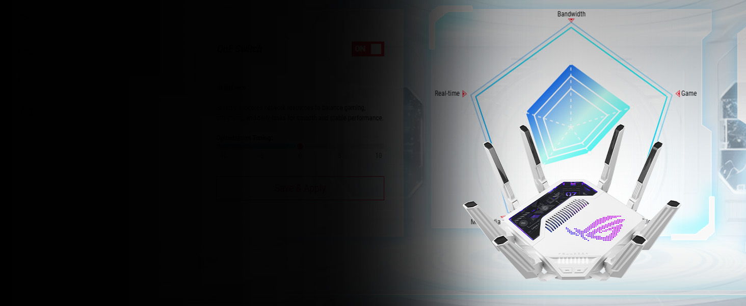 Exploded view diagram showing components of a device with blue and purple geometric shapes against white background.