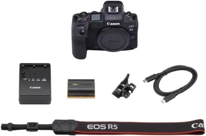 EOS R5 Full-Frame Mirrorless Camera with 8K Video, 45 Megapixel Full-Frame CMOS Sensor, DIGIC X Image Processor, Dual Memory Card Slots, and Up to 12 fps Mechnical Shutter, Body Only